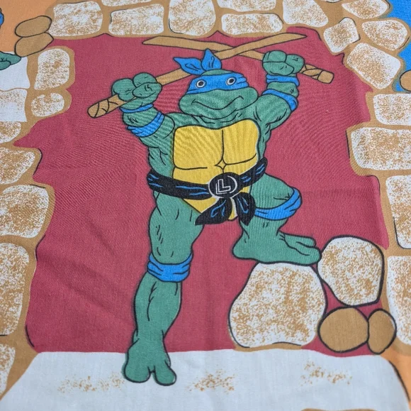 Vintage Bibb USA 1988 Teenage Mutant Ninja Turtles Flat Twin Sheet - Picture 4 of 8